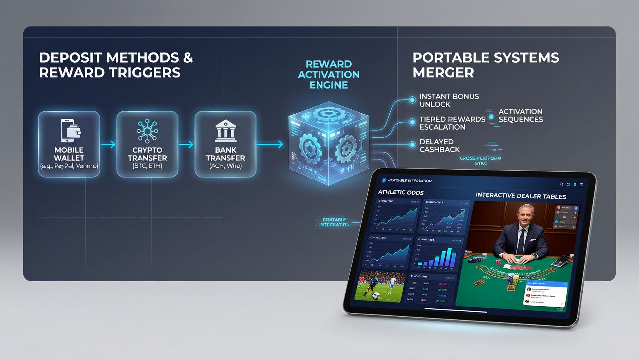 Mobile interface showing deposit options linked to reward triggers in combined sports and live dealer platforms