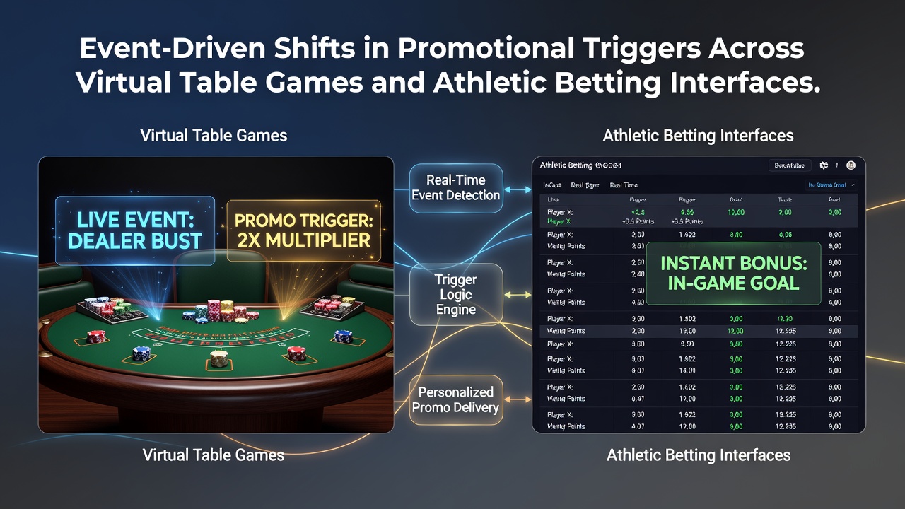 Virtual table game interface showing real-time promotional trigger adjustments during a live poker session