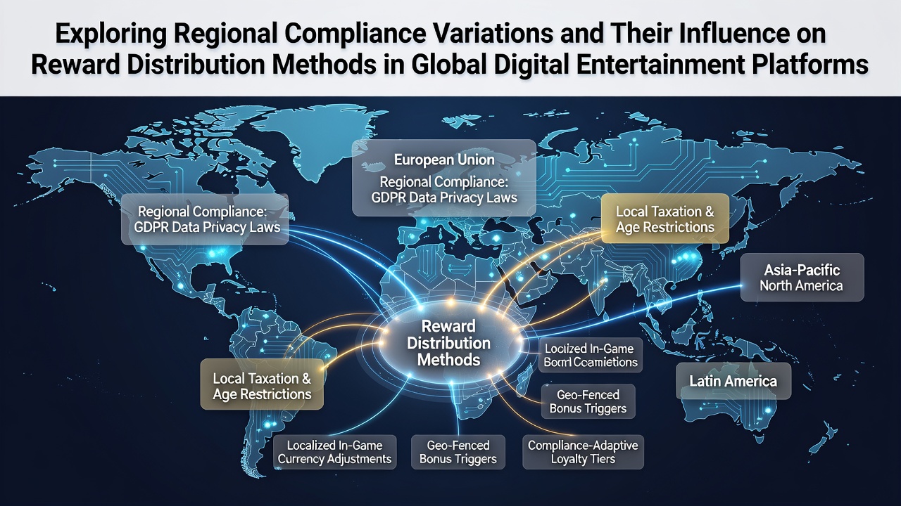 Global digital entertainment platforms showing regulatory compliance interfaces across different regions