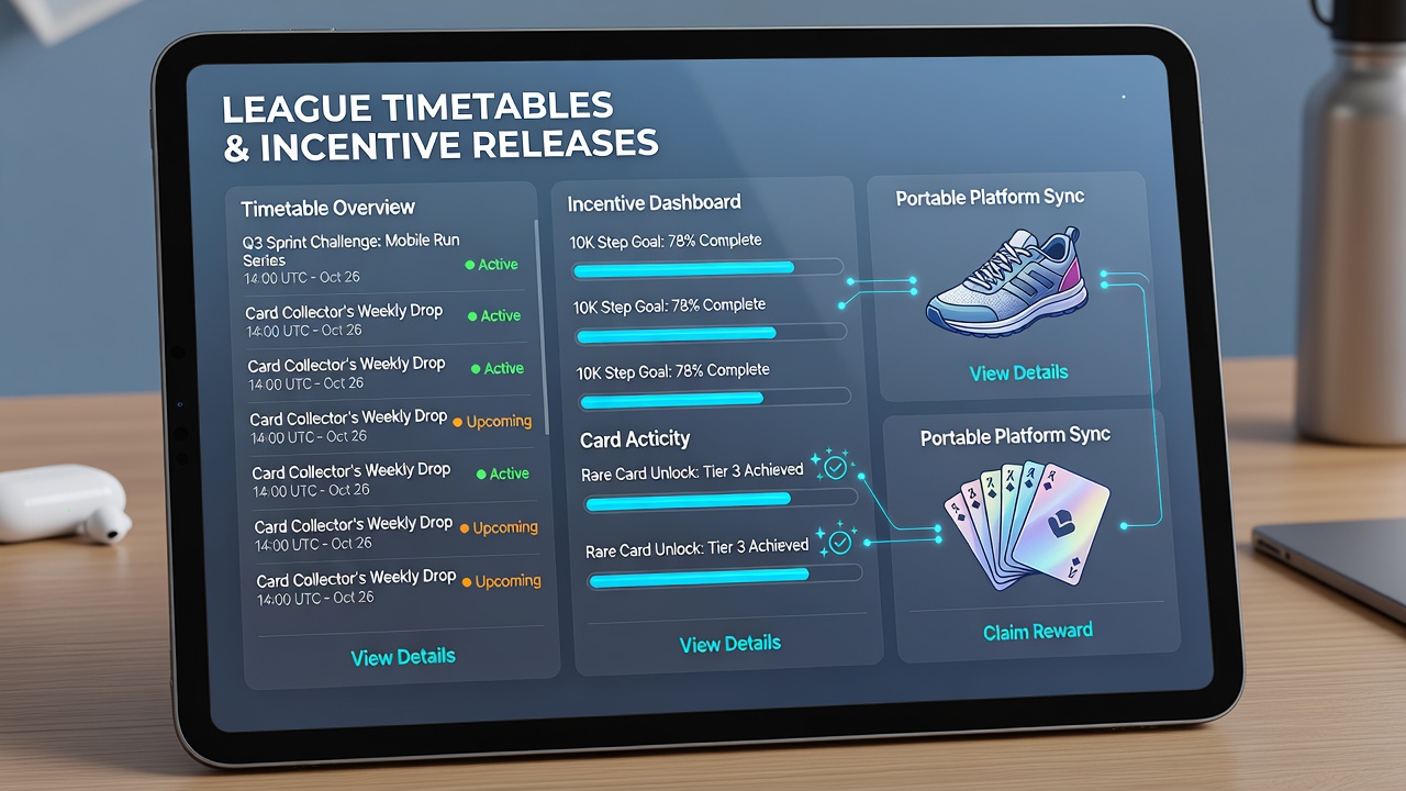 Analytics dashboard showing correlation between league fixture dates and mobile incentive activation timelines for sports and card games