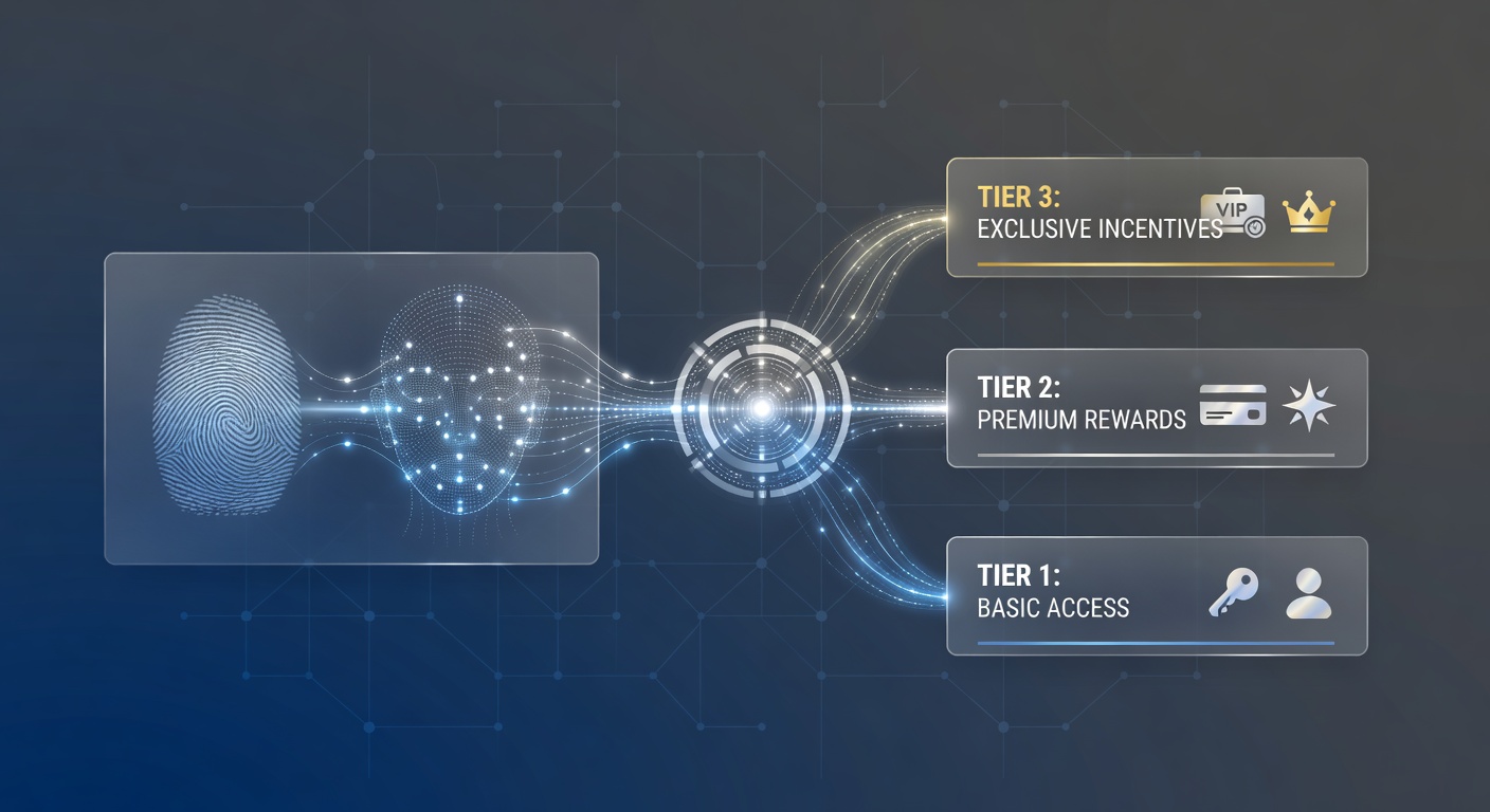 Dashboard view of tiered incentive structures with biometric verification status indicators in an athletic and card gaming platform