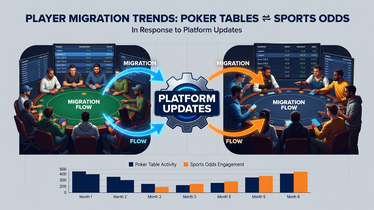 Data visualization showing player migration flows between poker and sports betting after platform updates