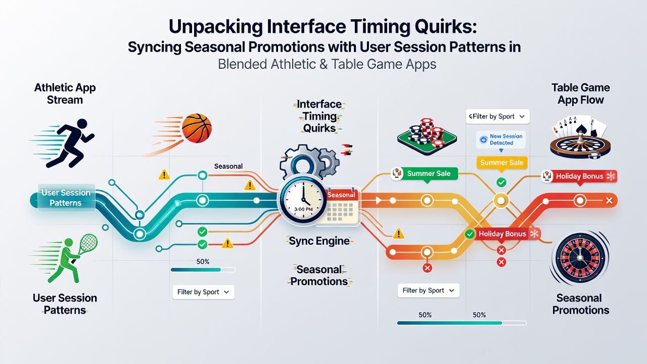 Interface timing diagram showing promotion sync with session data in hybrid athletic and table game apps